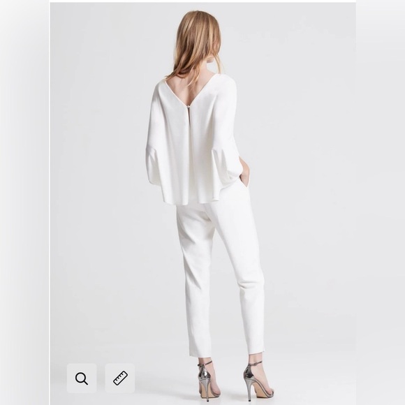 Halston Draped Sleeve Tapered Leg Crepe Jumpsuit White Size 0 - Picture 3 of 16